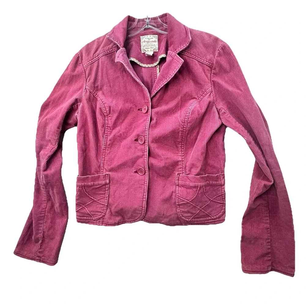 VTG Y2K‎ Aeropostale Fitted Womens Large Corduroy Jacket Blazer Pink Mall Preppy